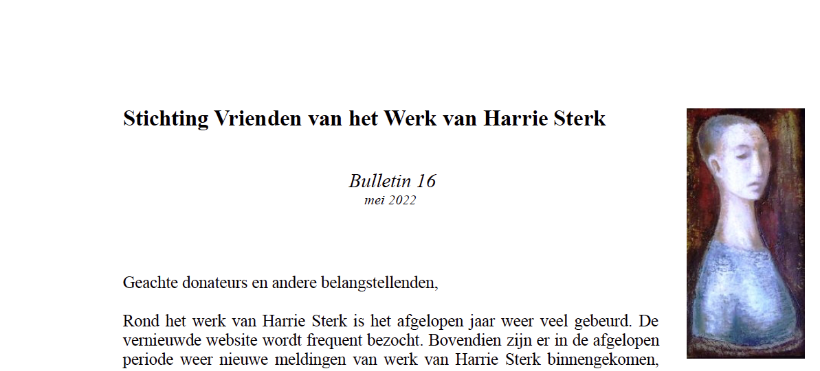 Kop bulletin Stichting Vrienden vh Werk van Harrie Sterk
